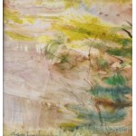 Lantos Ferenc (1929-2014): Késő őszi mocsaras táj. Vegyes technika, papír. Jelezve balra lent. Dekoratív, üvegezett, sérült fakeretben. 30x41 cm