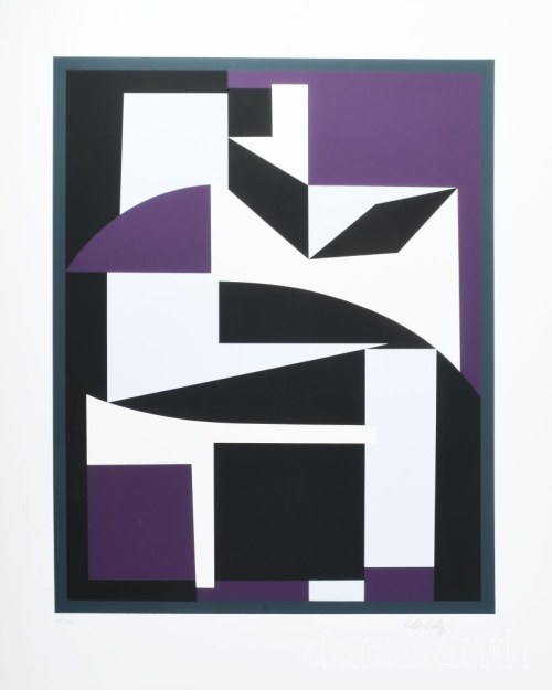 Victor Vasarely (1908-1997): Geometrikus kompozíció (cím nélkül). Szitanyomat, papír, jelzett, számozott (87/130). 55,5x45 cm / Victor Vasarely (1908-1997): Composition (untitled). Serigraphy on paper, signed, numbered (87/130). 55,5x45 cm