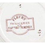 cca 1900-1920 Sarreguemines Fleury 34 részes kávés-teás összeállítás. Jelzett, sérülésekkel, mázszíneződéssel, kopással, így egyben ritka! /// Circa 1900-1920, Sarreguemines Fleury 34-piece coffee and tea set. Marked, with some damage, glaze discoloration