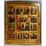Húsvéti ünnepi ikon - Jézus pokolra szállása és feltámadása. Orosz ikonfestő, cca 1850-1880, olajtempera, fa, kis felületi sérülésekkel, festése professzionálisan restaurált, 31,5x27 cm /// Easter festival icon depicting Christ?s Descent into Hell and Res