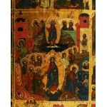 Húsvéti ünnepi ikon - Jézus pokolra szállása és feltámadása. Orosz ikonfestő, cca 1850-1880, olajtempera, fa, kis felületi sérülésekkel, festése professzionálisan restaurált, 31,5x27 cm /// Easter festival icon depicting Christ?s Descent into Hell and Res