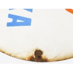cca 1960 Csehszlovák buszmegálló tábla. Zománcozott fém, kisebb sérülésekkel d: 40 cm Czechoslovak bus stop sign, circa 1960. Enamelled metal, with minor damage; diameter: 40 cm.