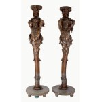 2 db Atlasz figurás posztamens párban. Szépen faragott fa. 110 cm /// Pair of wooden Atlas figure pedestals. Finely carved wood. Height: 110 cm.