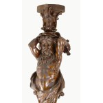 2 db Atlasz figurás posztamens párban. Szépen faragott fa. 110 cm /// Pair of wooden Atlas figure pedestals. Finely carved wood. Height: 110 cm.