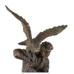 Christophe Fratin (1801-1864) után: Sólyommal vadászó lovas. 20. sz., patinázott bronz, márvány talapzaton, jelzett, 50x64 cm /// KIZÁRÓLAG SZEMÉLYES ÁTVÉTEL, NEM POSTÁZZUK! / ONLY PERSONAL COLLECTION AT OUR OFFICE! /// After Christophe Fratin (1801-1864)