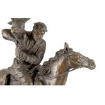 Christophe Fratin (1801-1864) után: Sólyommal vadászó lovas. 20. sz., patinázott bronz, márvány talapzaton, jelzett, 50x64 cm /// KIZÁRÓLAG SZEMÉLYES ÁTVÉTEL, NEM POSTÁZZUK! / ONLY PERSONAL COLLECTION AT OUR OFFICE! /// After Christophe Fratin (1801-1864)