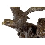 Christophe Fratin (1801-1864) után: Sólyommal vadászó lovas. 20. sz., patinázott bronz, márvány talapzaton, jelzett, 50x64 cm /// KIZÁRÓLAG SZEMÉLYES ÁTVÉTEL, NEM POSTÁZZUK! / ONLY PERSONAL COLLECTION AT OUR OFFICE! /// After Christophe Fratin (1801-1864)