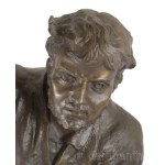 Christophe Fratin (1801-1864) után: Sólyommal vadászó lovas. 20. sz., patinázott bronz, márvány talapzaton, jelzett, 50x64 cm /// KIZÁRÓLAG SZEMÉLYES ÁTVÉTEL, NEM POSTÁZZUK! / ONLY PERSONAL COLLECTION AT OUR OFFICE! /// After Christophe Fratin (1801-1864)