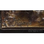 Christophe Fratin (1801-1864) után: Sólyommal vadászó lovas. 20. sz., patinázott bronz, márvány talapzaton, jelzett, 50x64 cm /// KIZÁRÓLAG SZEMÉLYES ÁTVÉTEL, NEM POSTÁZZUK! / ONLY PERSONAL COLLECTION AT OUR OFFICE! /// After Christophe Fratin (1801-1864)