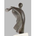 Eőry Emil (1939-2024): Harsonás. Bronz, műkő talapzaton, jelzett: E80 jelzés a hátoldalon, m: 20 cm, talapzat nélkül 12 cm /// Eőry Emil (1939-2024): Trombonist. Bronze, on a cast-stone base, signed: ?E80? mark on the reverse. Height: 20 cm; 12 cm without