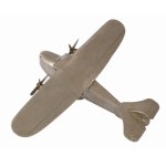 Repülő modell fémből. légcsavaros modell. mozgatható propellerrel és kerekekkel. Jelzés nélkül, szép állapotban 24x19 cm Metal model airplane; propeller-driven model with movable propeller and wheels. Unmarked, in good condition; 24 x 19 cm.