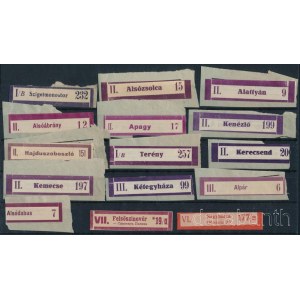 15 db postatakarékpénztári ragjegy közte 1 kárpát aljai kétnyelvű / 15 postal saving bank labels, 1 from Karpatho Ukraine