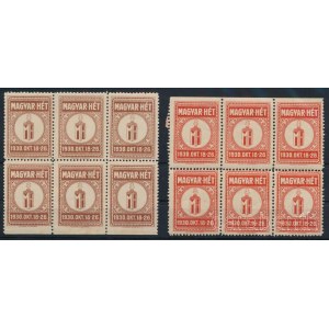 1930 Magyar Hét 2 klf levélzáró hatostömb