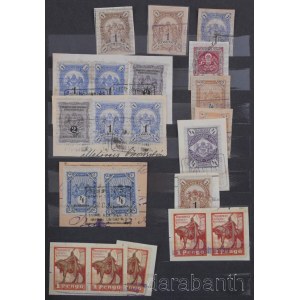 120 db budapesti okmánybélyeg, közte összefüggések, szép bélyegzések, berakóban (ca. 350.000)