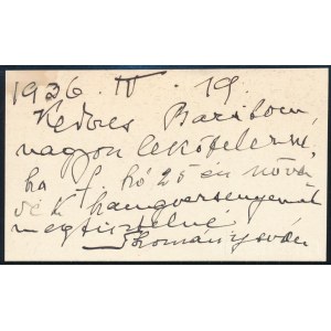1936 Thoman István zongoraművész, Liszt Ferenc kedvenc tanítványa által írt pár sor Jemnitz Sándor részére