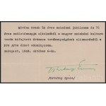 1948 Rózsahegyi Kálmán (1873-1961) színész, színészpedagógus részére adományozott Pro Arte érem adományozó okirata, rajta Ortutay Gyula (1910-1978) vallás- és közoktatásügyi miniszter aláírásával