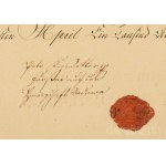 1824 Vadász mesterlevél. Nagyszombat városának vadász mestere által kiállítva Griesbach Antalnak. Díszes oklevél, kézzel rajzolt, viaszpecsétekkel, szignettákkal, 62x48 cm 1824 Master Hunter's Certificate. Issued to Antal Griesbach by the Master Hunter of