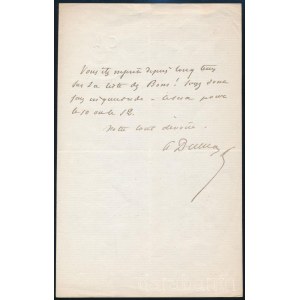 XIX. sz. második fele/ XIX. század vége ifj. Alexandre Dumas / Alexandre Dumas fils (1824-1895) autográf levele, a levélpapíron A D monogrammal a fejlécen, hajtott, fél beírt oldal, 2 sztl. lev. 21x13 cm / Second half of the 19th century / late 19th cen
