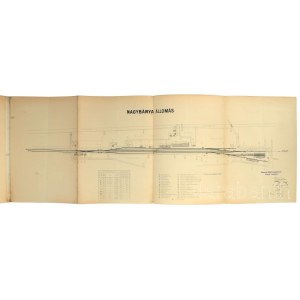 1901 Nagybánya állomás helyszínrajza, 1:1000, MÁV Szatmár-Nagybányai vonal, Bp., Lit. Klösz Gy., pecséttel, aláírásokkal, hajtott, 34x83,5 cm, teljes borítólappal: 34x105 cm