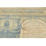 1904 Nagybányai ipartestület nagy méretű dekoratív oklevél, dekoratív üvegezett keretben 34x50 cm 1904 Large, decorative certificate of the Nagybánya Industrial Guild, in a decorative glazed frame (34x50 cm).