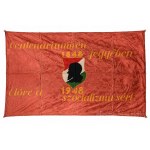 1948 A centenáriumi év jegyében - Előre a szocializmusért! / Vegyes üzemi dolgozók. Nagy méretű hímzett, selyem zászló, az 1848-49-es szabadságharc évfordulójára, Táncsics Mihály portréjával. 190x126 cm Jó állapotban 1948 In the spirit of the centenary ye