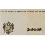 1848. november 7., Olmütz, V. Ferdinánd (1793-1875) osztrák császár, magyar és cseh király (1835-1848): Magyar koronám Országainak földmívelő lakosaihoz. Kossuth Lajos és pártütő társai vakmerő kísérletei, mellyek által szerencsétlen hazátokban a' hatalm