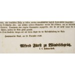 1848 [Alfred Windisch-Grätz herceg (1787-1862)] Herczeg Windischgräz Alfred császári és királyi tábornagy, a császári csapatok főparancsnokának nyomtatott, német nyelvű kiáltványa, melyben a Kossuth Lajost, a honvédelmi bizottmány tagjait és a kormánybizt