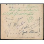 cca 1936 Hungária FC labdarúgói által aláírt képeslap, Sebes Gusztáv, Titkos Pál, Sas Ferenc, Turay József, Heinrich Müller, stb.