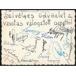 1946 Vasutas válogatott labdarúgók által aláírt képeslap (Kis Péter, Selmeczi, Kolláth, stb.)
