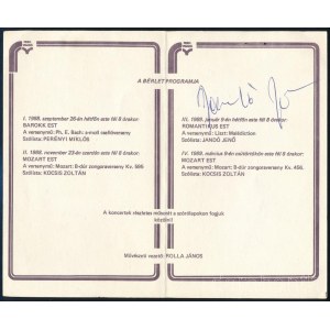 1989 Jandó Jenő (1952-2023) Kossuth-díjas és Liszt Ferenc-díjas zongoraművész aláírása egy hangversenybérleten