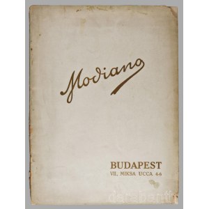 1929 Modiano. Modiano cigarettapapír-gyár prospektus. Bp., 1929, (Riegler József Ede-ny.), 4 sztl. lev.+16 t. Kiadói aranyozott papírkötés, szakadt, kissé kopott, kissé foltos borítóval, a borító elülső sarkain hiánnyal, de belül jó állapotban. Rendkívül 