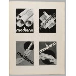 1929 Modiano. Modiano cigarettapapír-gyár prospektus. Bp., 1929, (Riegler József Ede-ny.), 4 sztl. lev.+16 t. Kiadói aranyozott papírkötés, szakadt, kissé kopott, kissé foltos borítóval, a borító elülső sarkain hiánnyal, de belül jó állapotban. Rendkívül 