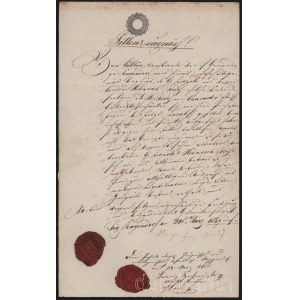 1855 Rajka (Ragendorf), izraelita hitközség német nyelvű okirata két viaszpecséttel