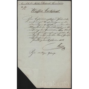 1854 Pozsonyi német nyelvű fegyvertartási engedély Anton Ruckstuhl tábornok aláírásával