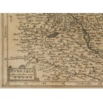 cca XVII. sz. [Magyarország térképe] Hungaria. 336. Comment. Rerum Germ., rézmetszert, papír, jelzés nélkül, modern üvegezett fa keretben, kis foltokkal, 13,5x19 cm, keret: 19x24 cm. In: Jan Janssonius (1588-1664) Atlas Minor c. munkájának több kiadás