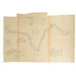 cca 1900 Az Al-Duna helyszínrajza és hosszanti metszete Ómoldovától (Moldova Veche) Szörényvárig (Turnu Severin), illetve a szabályozott zuhatagok helyszínrajza, kisebb lapszéli gyűrődéssel, a hajtás mentén szakadással, 54x92 cm
