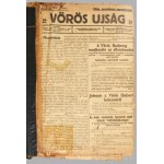 1919 Vörös Újság 1919. május. 4 - augusztus. 2. közötti számainak kolligátuma: 1919. május 4, 7, 8, 16-18,21-25,27,31; június 1, 3-8,10-15,17-22,24-29.; július 1-17, 19, 22-26, [belekötve: Népszava júl. 27.], 29., 31.; augusztus 1-2., Összesen 64+1 szám: 