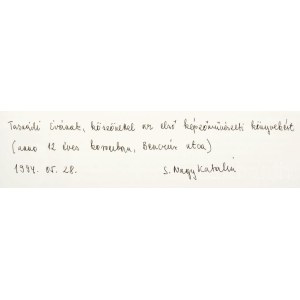 S. Nagy Katalin: Ország Lili. Életmű/oevure katalógus. A szerző, S. Nagy Katalin (1944-) művészettörténész által DEDIKÁLT példány! Tanádi Évának, köszönettel az első képzőművészeti könyvekért (anno 12 éves koromban, Benczúr utca) 1994.05.28. S. Nagy Kata
