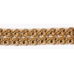 Arany (Au) karlánc, jelzett, 1966-1998 közötti fémjel, 14 karátos, h: 18 cm, nyelves zár biztonsági nyolcassal, 12,8g /// Gold (Au) bracelet, hallmarked with a Hungarian assay mark used between 1966 and 1998, 14-karat gold. Tongue-and-box clasp with safet