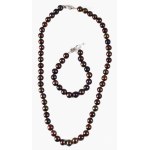 Fekete kagyló gyöngysor nyaklánc és karkötő ezüst (Ag) szerelékkel, szemátmérő 9,1-9,3 mm, h: 16 és 47 cm, 72g /// Black shell pearl necklace and bracelet with silver (Ag) fittings, bead diameter: 9.1-9.3 mm, lengths: 16 cm and 47 cm, weight: 72 g.