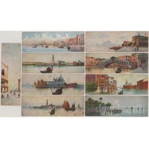 Venezia, Venice, Velence; - 9 db régi postatiszta mini város képeslap / 9 pre-1945 unused mini town-view postcards (13,9 cm x 4,4, cm)