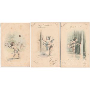 3 db RÉGI (1905 előtti) puttó képeslap / 3 pre-1905 cupids postcards