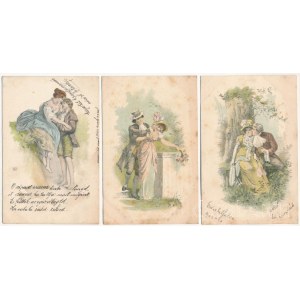 3 db RÉGI (1905 előtti) zsáner képeslap / 3 pre-1905 love couples postcards