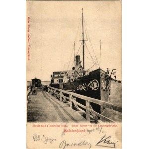 1905 Balatonfüred, Baross gőzhajó a kikötőhíd előtt. Koller Károly kiadása (EK)