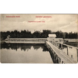 1913 Balatonlelle-fürdő, Alsólellei partrészlet, Vaszilievics-Lessik villák, nyaraló, móló. Wollák József utódai kiadása (EK)