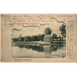 1903 Békés, Csolnakázó egyesület pavilonja. Véver Oszkár kiadása, Art Nouveau (ázott sarok / wet corner)