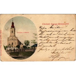 1907 Berzence, Somogy-Berzencze; Templom a Főtérről. Pichler Gusztáv kiadása (EK)