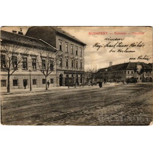 1909 Budapest II. Széna tér, villamos, Régi Szent János kórház (EM)