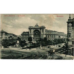 1913 Budapest VII. Keleti pályaudvar, villamos, Takács Ferenc üzlete (EK)