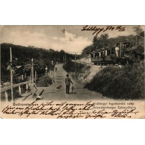 1904 Budapest XII. Svábhegy, fogaskerekű vasút megállóhelye vonattal, vasútállomás (EB)
